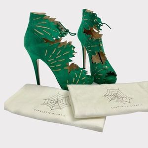 Charlotte Olympia Eve Green Tropical Leaf‎ Heels